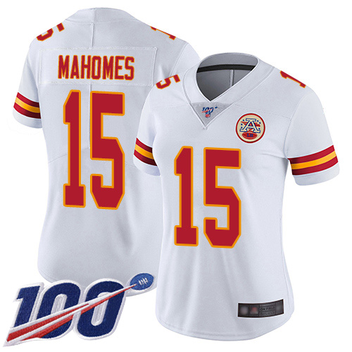 Women Kansas City Chiefs #15 Mahomes Patrick White Vapor Untouchable Limited Player 100th Season Football Nike NFL Jersey->women nfl jersey->Women Jersey